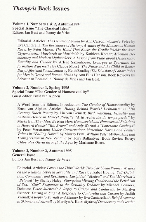 Back Issues Thamyris Vol.7, No. 1/2 - 2000, 1e pagina